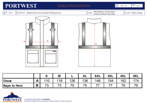 Vesta Bizflame Rain Hi-Vis antistatica si ignifuga, galben, regular, Portwest